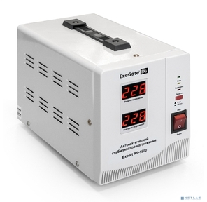 Exegate EX291722RUS Стабилизатор напряжения ExeGate Expert AS-1500  (1500ВА,  вход 140...260В,  двойная цифр. индикация вход / вых. напряжения,  выход 220В±8%,  КПД 98%,  5 уровней защиты,  задержка,  метал. ко