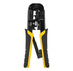 Обжимные клещи Deli DL4971 4P, 6P, 8P Размер: 200 мм. Спецификация обжима: 4P,  6P,  8P. Сталь A3 с черным покрытием. Ручка из ПВХ и ТПР. Храповой механизм. Подходит для витой пары UTP / STP и телефонных кабелей.