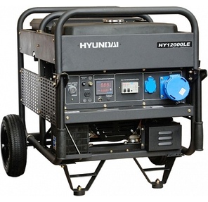 Генератор бензиновый HYUNDAI HY 12000LE двигатель HYUNDAI IC680, 4-х такт,  22 л.с.,  680 см3,  max 10, 0 кВт / nom 9, 0 кВт,  230В / 50Гц,  запуск ручной / электро / дист,  170 кг