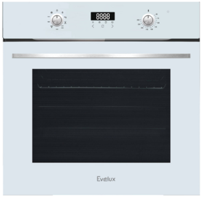 60 см,  9 режимов,  71л,  утапливаемые переключатели,  дисплей Snow White,  панель управления -  белое стекло,  универсальный противень,  решетка-гриль,   телескопические направляющие 1 уровень,  двойное стекло дверцы,  защитное отключение,  охлаждающий вентилятор,  595х568х595 мм