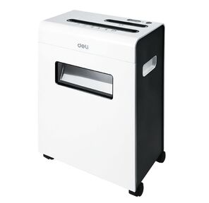 Шредер Deli E9911-EU белый  (секр.P-4) / фрагменты / 8лист. / 16лтр. / скрепки / скобы / пл.карты / CD