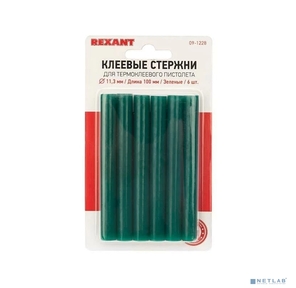 REXANT  (09-1228) Клеевые стержни d=11, 3 мм,  L=100 мм,  зеленые  (упак. 6 шт.)