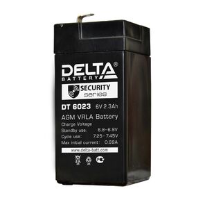 Аккумуляторная батарея Delta DT 6023 напряжение 6В,  емкость 2, 4Ач,  клемма F1  (ДхШхВ: 44х47х101мм Полная высота 107мм; Вес 0, 45кг; Кол-во элементов 3; Срок службы 5лет; Гарантия 1год)