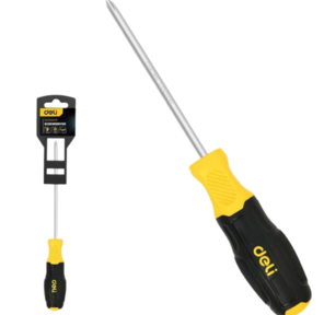 Отвертка Pozidriv Deli DL631002P PZ2x100мм сталь Cr-V,  двухкомпонентная прорезиненная рукоять