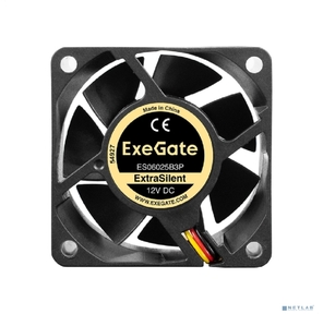Вентилятор 12В DC ExeGate ExtraSilent ES06025B3P  (60x60x25 мм,  2-Ball  (двойной шарикоподшипник),  3pin,  2500RPM,  17dBA)
