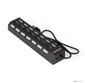 Exegate EX293978RUS USB-Хаб  (концентратор) ExeGate DUB-72SW  (кабель-адаптер USB2.0 --> 7xUSB2.0,  кнопки включения / отключения для каждого порта,  Plug&Play,  черный)