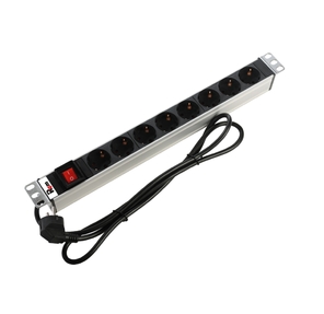 CMO Rem-16 с выкл.,  8 Shuko,  16A,  алюм.,  19",  шнур 3 м. серый