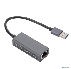 Bion Переходник с кабелем USB A - RJ45,  1000мб / с,  алюминиевый корпус,  длинна кабеля 15 см,  черный [BXP-A-USBA-LAN-1000]
