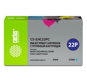 Картридж струйный Cactus CS-SJIC22PC голубой  (34мл) для Epson ColorWorks C3500