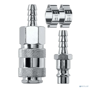 Набор  (штуцер "елочка" 8 мм - рапид муфта) +  (рапид штуцер-штуцер "елочка" 8 мм) +  (обжимные хомуты 2 шт) KRAFTOOL