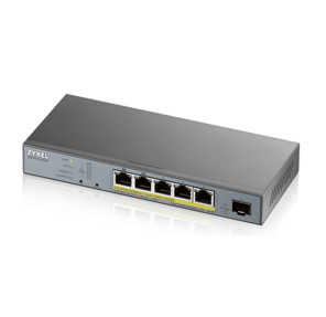 Zyxel GS1350-6HP,  4xGE PoE+,  1xGE PoE++  (802.3bt),  1xSFP,  бюджет PoE 60 Вт,  дальность передачи питания до 250 м,  автоперезагрузка PoE-портов,  повышенная защита от перенапряжений