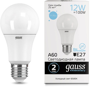 GAUSS 23232 Светодиодная лампа LED Elementary A60 12W E27 1170lm 6500K 1 / 10 / 50 0