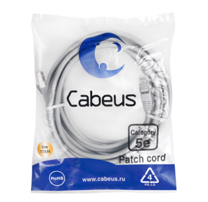 Cabeus PC-FTP-RJ45-Cat.5e-5m Патч-корд F / UTP,  категория 5е,  2xRJ45 / 8p8c,  экранированный,  серый,  PVC,  5м