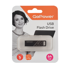 Флеш-накопитель GoPower TITAN 64GB USB3.0 металл черный графит  (1 / 50 / 1000)