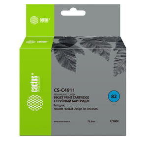Картридж струйный Cactus CS-C4911 голубой для №82 HP Design Jet 500 / 800C  (72ml)