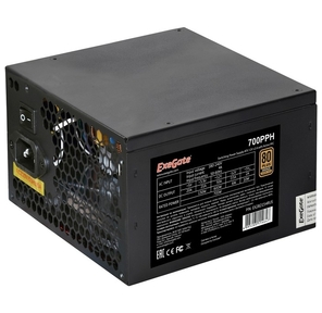 Exegate EX282154RUS Блок питания 700W ExeGate 80 PLUS® Bronze 700PPH  (ATX,  APFC,  КПД 89%  (80 PLUS Bronze),  12cm fan,  24pin,   (4+4)pin,  PCIe,  5xSATA,  3xIDE,  black,  Color Box)