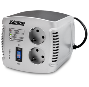 Stabilizer POWERMAN AVS 500C,  step-type regulator,  500 VA  /  280W,  150-280V,  maximum input current 4A,  2 eurosockets,  IP-20,   floor standing,  151mm x 126mm x 123mm,  1.4kg.