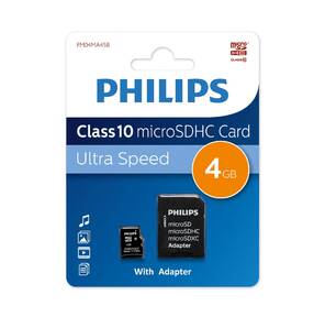 Флеш карта microSD 4GB PHILIPS microSDHC Class 10  (SD адаптер)