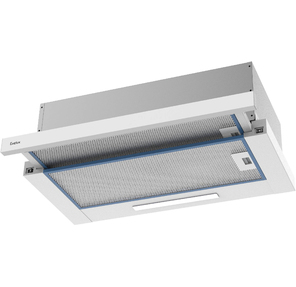 Встраиваемая телескопическая вытяжка,  60 см,  отвод / циркуляция,  механический контроль,  2 скорости работы,  производительность 670 м3 / ч,  LED освещение,  металл,  белый,  598х305-495х201 мм.