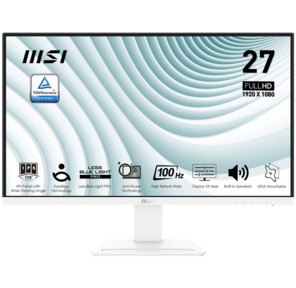 MSI PRO MP273AW 27" 16:9 FHD (1920x1080)IPS Flat, 5ms (GTG), 1000:1, 100M:1, 300nit, 178 / 178, 1xHDMI , 1xDP,  1*D-Sub  (VGA) , Tilt, VESA, 100Hz, 1y w-ty,  White