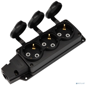 Rexant  (111-223) Розетка  (колодка) влагозащищенная с крышкой 3 гнезда COMPACT,  с / з,  16А,  IP54,  каучук,  черная