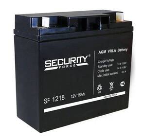 Аккумуляторная батарея Delta  (Security Force) SF 1218 напряжение 12В,  емкость 18Ач,  клемма Болт + гайка ? 5, 5 мм  (ДхШхВ: 181х77х167мм Полная высота 167мм;Кол-во элементов 6; Срок службы 3-5лет; Гарантия 1год)