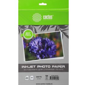 Фотобумага Cactus CS-MA410050ED A4 / 100г / м2 / 50л. / белый матовое для струйной печати