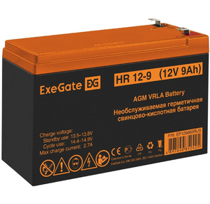 EXEGATE EP129860RUS Аккумуляторная батарея  Exegate Power EXG1290,  12В 9Ач,  клеммы F2