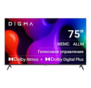 Телевизор QLED Digma 75" DM-LED75UQB31 Google TV Frameless Metal черный / черный 4K Ultra HD 60Hz MEMC DVB-T DVB-T2 DVB-C DVB-S DVB-S2 USB WiFi Smart TV