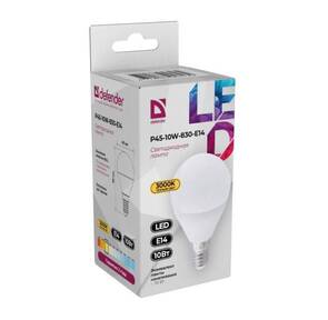 Defender Лампочка светодиодная P45-10W-830-E14 шар,  3000 К,  теплый белый,  1 шт.