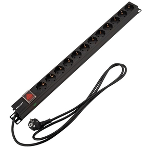 Rexant  (04-0204-2) Блок распределения питания для 19" шкафов,  вертикальный,  12 розеток СЕЕ 7 / 4,  16A,  выкл,  алюм корп,  шнур 2м,  вилка СЕЕ 7 / 7