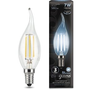 GAUSS 104801207 Светодиодная лампа LED Filament Свеча на ветру E14 7W 580lm 4100К 1 / 10 / 50
