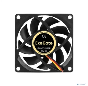 Вентилятор 12В DC ExeGate EX07015B3P  (70x70x15 мм,  2-Ball  (двойной шарикоподшипник),  3pin,  3000RPM,  27dBA)