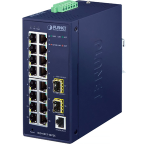 PLANET IGS-4215-16T2S IP30 Industrial L2 / L4 16-Port 10 / 100 / 1000T + 2-Port 100 / 1000X SFP Managed Switch  (-40~75 degrees C,  dual redundant power input on 12~48VDC / 24VAC terminal block)