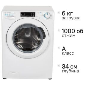 Стиральная машина Candy Smart Pro CSO34 106T1 / 2-07 класс: A-10% загр.фронтальная макс.:6кг белый