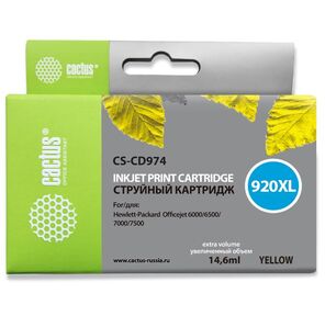 Картридж струйный Cactus CS-CD974 желтый для №920XL HP Officejet 6000 / 6500 / 7000 / 7500  (14, 6ml)