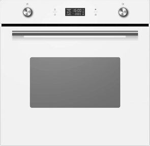 Духовой шкаф встраиваемый полноразмерный,  60 см,  9 режимов,   объем духовки 70л,  утапливаемые переключатели,  большой дисплей Snow White,  хромированные боковые решетки,  телескопические направляющие 1 уровнь,   панель управления - белое стекло,  универсальный противень,  решетка-гриль,  тройное стекло дверцы,  легко-съемное большое внутреннее стекло Full Glass,  защитное отключение,  охлаждающий вентилятор,  электронный таймер 9 часов,  595х575х595 мм.
