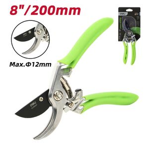 Секатор садовый Deli DL580207 цельнокованный,  лезвия с тефлоновым покрытием,  длина 215мм,  макс. диаметр резки 12мм,  сталь SK5