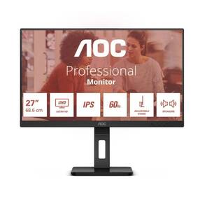 МОНИТОР 27" AOC U27E3UF Black с поворотом экрана  (4K,  IPS,  3840x2160,  4 ms,  178° / 178°,  350 cd / m,  1000:1,  +2xHDMI 2.0,  +DisplayPort 1.2,  +4xUSB 3.2,  +MM)