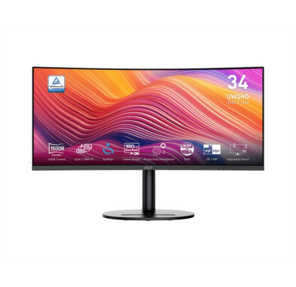 Монитор MSI Modern MD342CQP 34" 21:9 UWQHD (3440x1440) VA Curve 1500R, 1ms (MPRT), 3000:1, 100M:1, 300nit, 178 / 178, 2*HDMI, 1*DP, 2xUSB-A, USB-B, USB-C, Speaker, Tilt, Swivel, Height, 120Hz, Black, 1y war-ty
