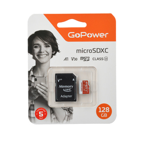 Карта памяти microSD GoPower 128GB Class10 UHS-I  (U3) 100 МБ / сек V30 с адаптером