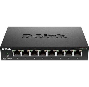 D-Link DGS-1008D / J3A,  8-port UTP 10 / 100 / 1000Mbps Auto-sensing,  Stand-alone,  Unmanaged,  8K MAC addresses Desktop Gigabit Ethernet Switch,  D-link Green technology Manual + External Power supply