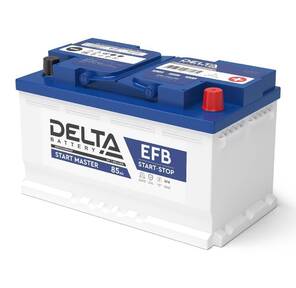 Аккумулятор Delta START MASTER EFB 1285 85Ah напряжение 12В,  емкость 85Ач,  пусковой ток 820,  ДхШхВ: 315x175x190мм,  L4,  Полярность: Обратная  (-   +),  EURO конус ? 19, 5 / 17, 9мм,  22кг