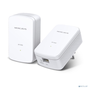Mercusys MP500 KIT AV1000 Комплект гигабитных адаптеров Powerline,  стандарт HomePlug AV2,  1 гигабитный порт,  до 300 м по электросети,  Plug and Play