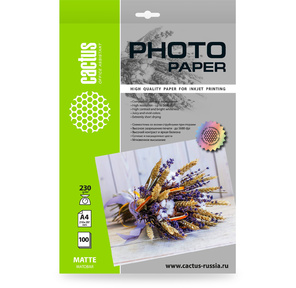 Фотобумага Cactus CS-MA4230100 A4 / 230г / м2 / 100л. / белый матовое для струйной печати
