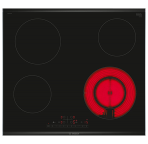 Электрическая  BOSCH PKF675FP2E,  4.5x56.2x49 см,  стеклокерамика,  независимая,  таймер,  конфорка с круглой зоной расширения,  черная