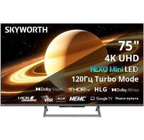 75",  Ultra HD,  QD-MiniLED,  Full Array Local Dimming,  Matte Screen,  350Nit,  Google TV,  DVB-T2 / C / S2,  2.0 ch Sound 15W*2 Dolby Atmos,  120Hz HSR,  3 HDMI,  2 USB,  Digital Audio Output,  LAN,  Composite output,  CI,  Выход для наушников,  Central Pole,  безрамочный дизайн,  2025