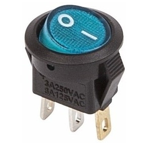 Rexant 36-2531 Выключатель клавишный круглый 250V 3А  (3с) ON-OFF синий  с подсветкой  Micro