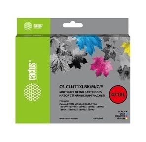 Картридж струйный Cactus CS-CLI471XLBK / M / C / Y фото черный / голубой / пурпурный / желтый набор  (43.2мл) для Canon TS5040 / MG5740 / MG6840 / MG7740