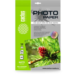 Фотобумага Cactus CS-MSA410050 A4 / 100г / м2 / 50л. / белый матовое самоклей. для струйной печати